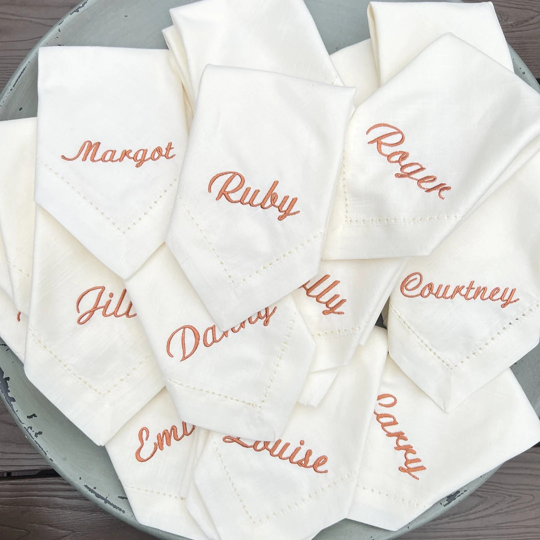 Place Card Name Napkins, Set of 4, Steven Scrip Font, Wedding Party Napkins, Name Napkins, Custom... | Etsy (US)