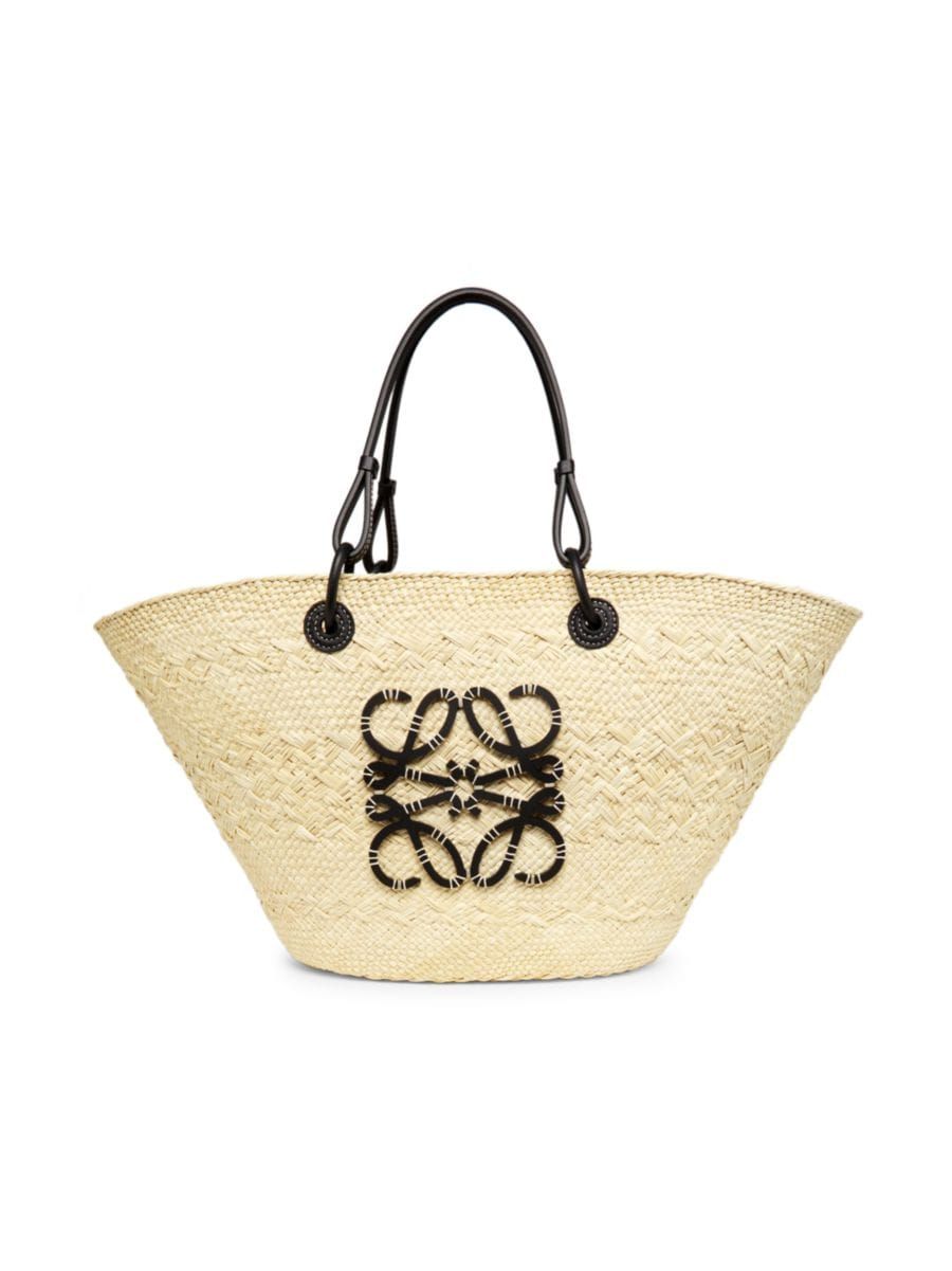 Paula's Ibiza Anagram Leather-Trimmed Iraca Basket Bag | Saks Fifth Avenue