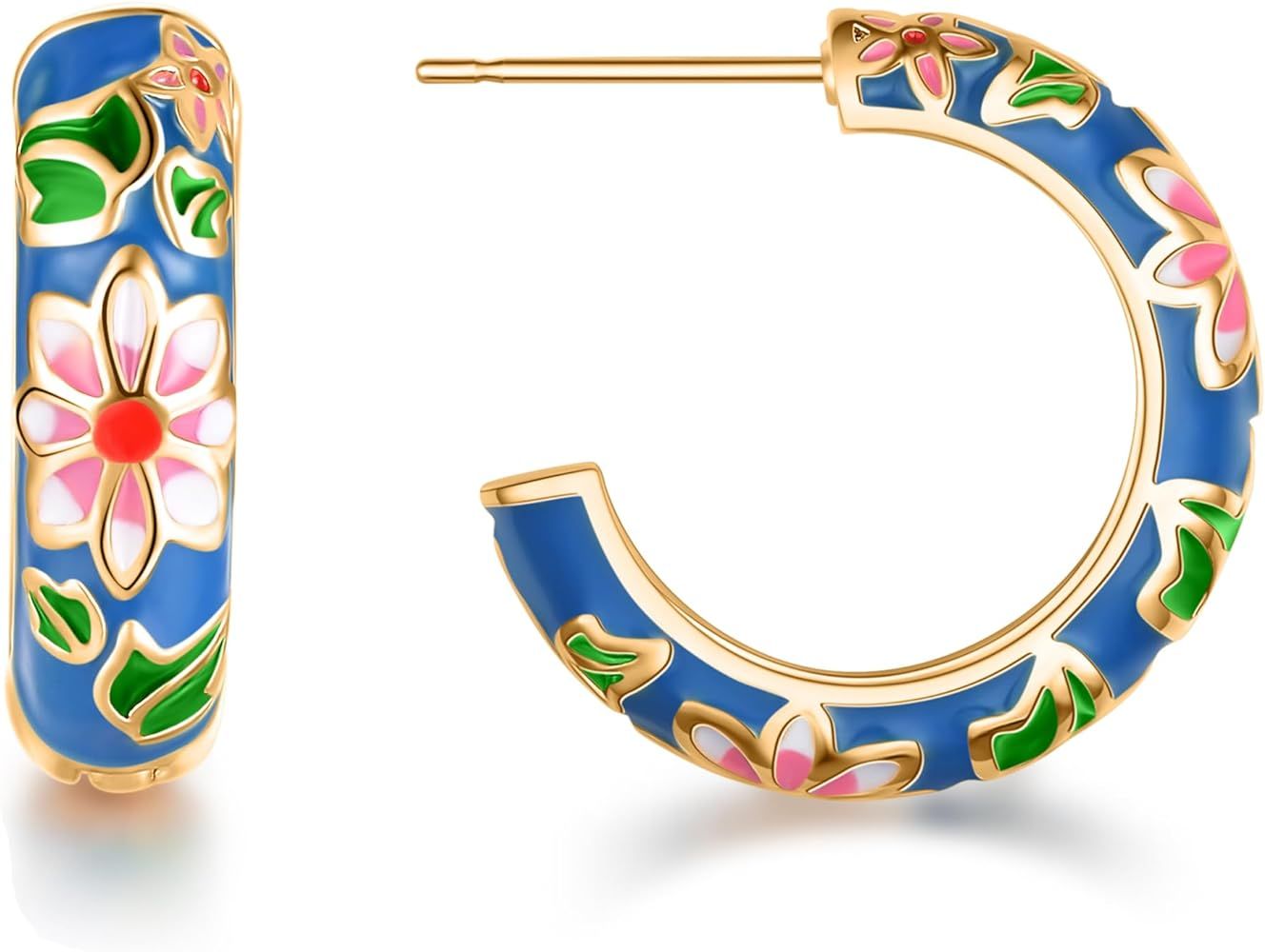 LOVE&CLOVER Hoop Earrings for Women Pink Flower | Amazon (US)