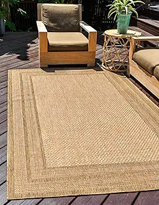 Unique Loom Outdoor Border Collection Area Rug - Multi Border (5' 3" x 8' Rectangle, Tan/ Light B... | Amazon (US)