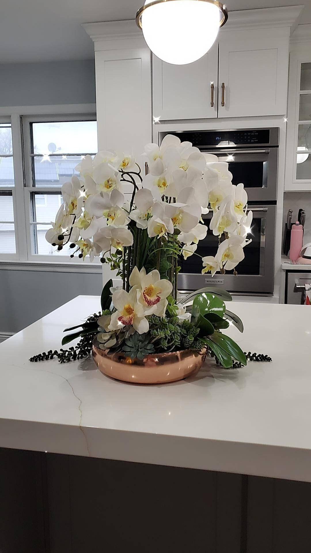 Faux Orchids Arrangement 8 stems 20”-Tall Orchids White, yellow, pink, purple and orange Orchid... | Etsy (US)