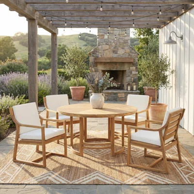 Outdoor Dining Set 5-Piece Outdoor Dining Set Patio Table And Chairs Set with Umbrella Hole for Patio, Backyard, Garden, Light Teak | Wayfair North America