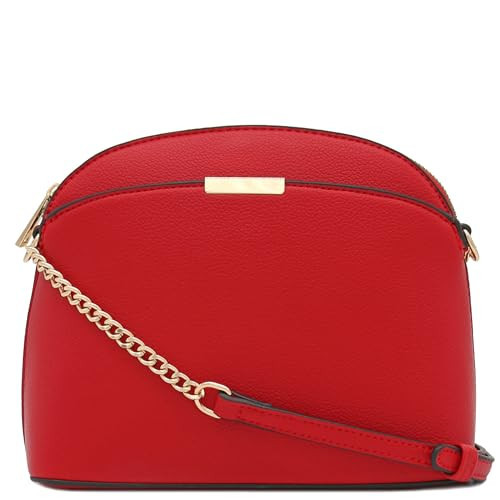 Faux Leather Solid Small Dome Crossbody bag with Chain Strap (Red) | Amazon (US)