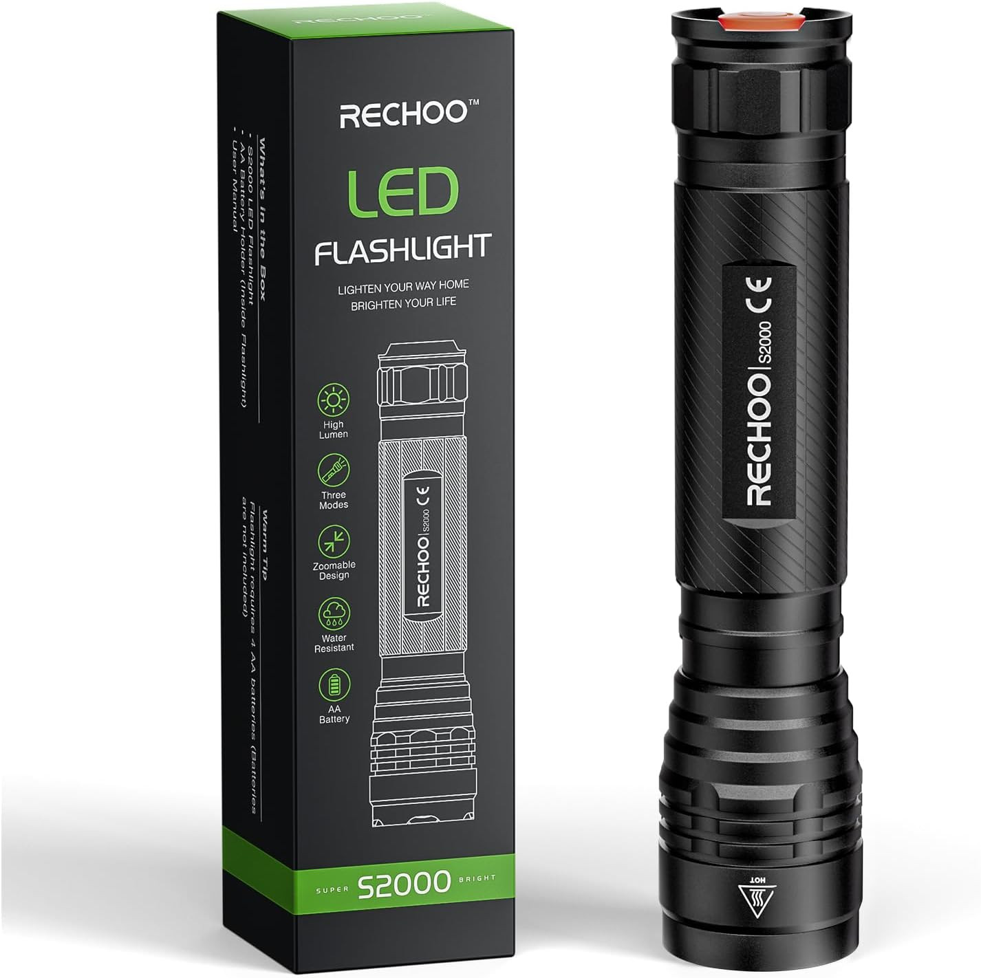 RECHOO S2000 LED Flashlight High Lumens, Super Bright, Powerful, Mid-Size Tactical Flashlight wit... | Amazon (US)