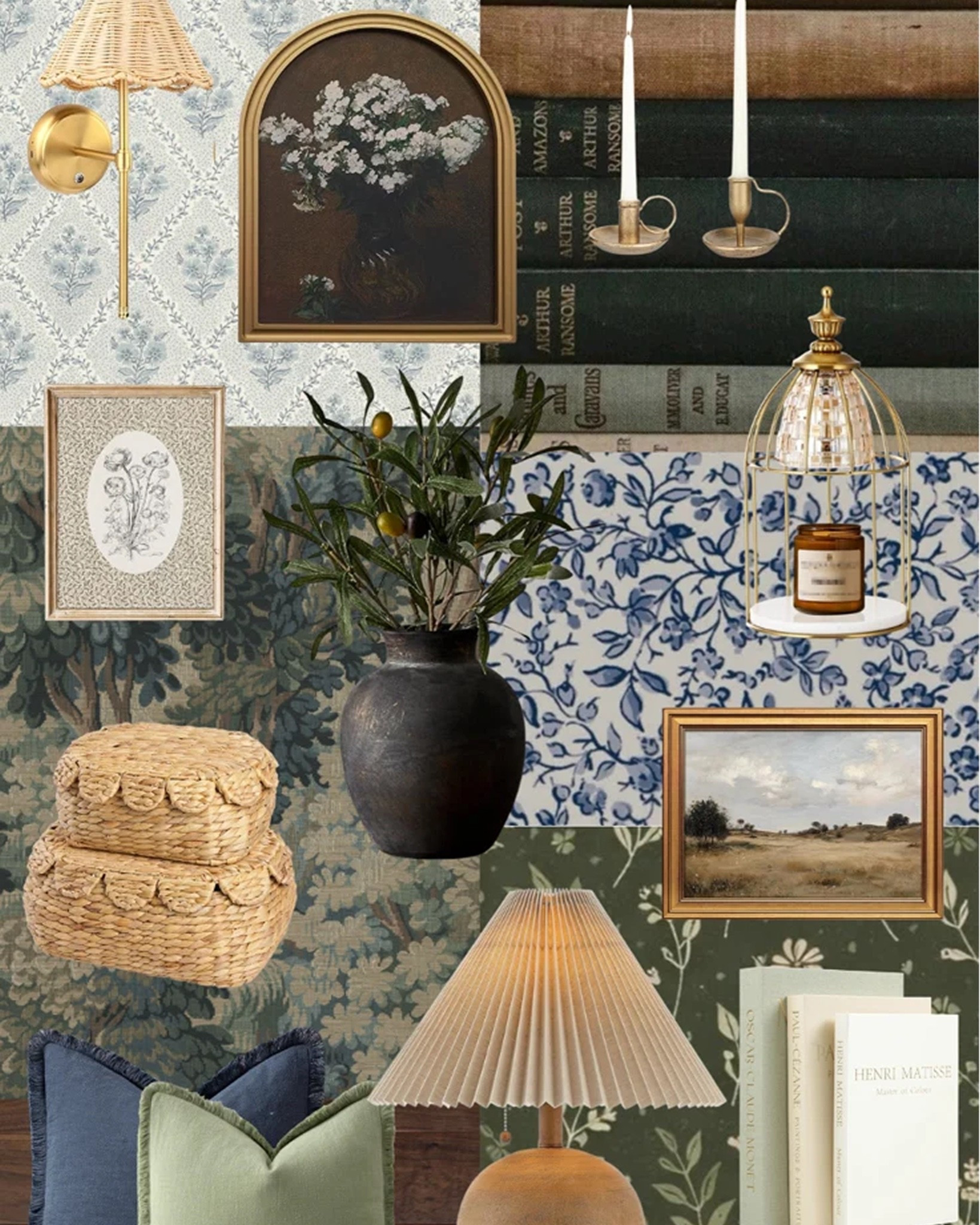 The kind of mix that makes a home feel like it's been collected over a lifetime ✨

 Moody art, botanical wallpaper, woven baskets, vintage books, a pleated lamp, and those layered details that give a space its soul. This is the feeling we're always designing toward. 

Shop the pieces here! 

#LTKhome