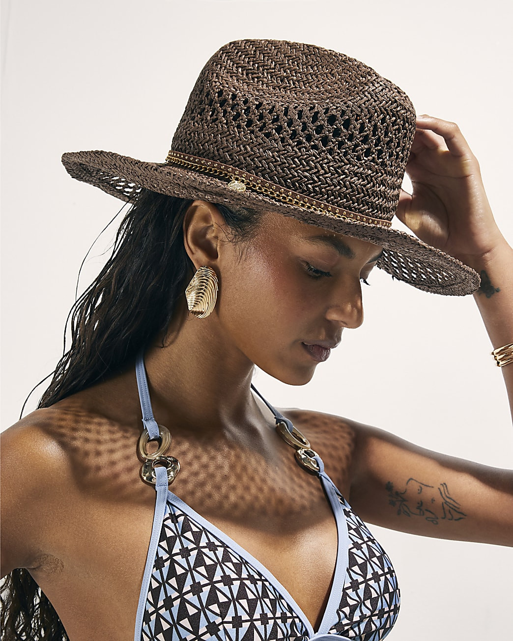 Brown Coin Band Raffia Hat | River Island UK & IE