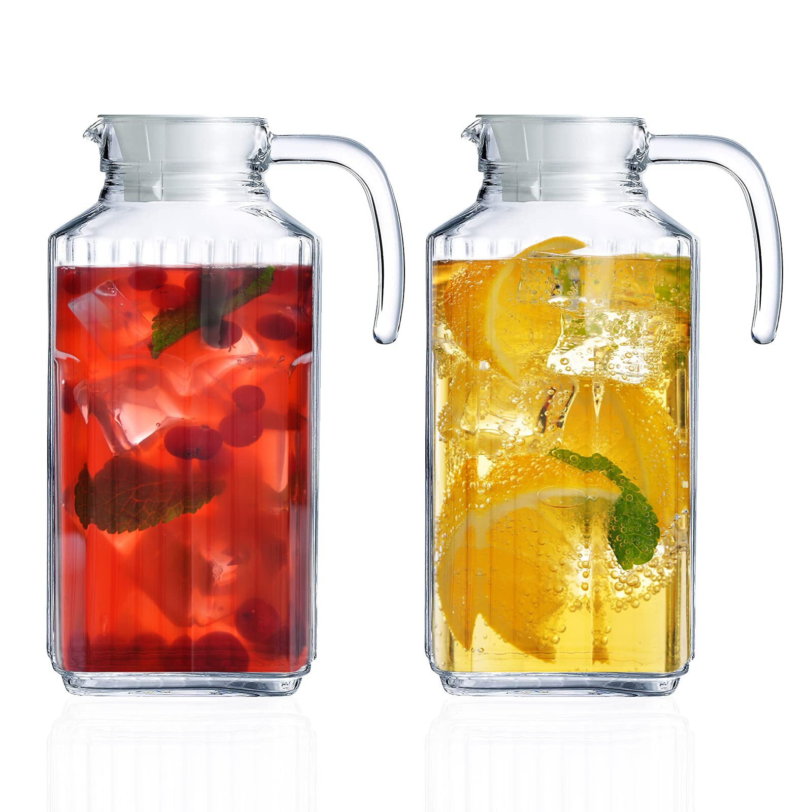 Glass Pitcher with Lid – Set of 2 Glass Water Pitcher 55Oz – Cold Carafe for Ice Tea, Water, ... | Amazon (US)