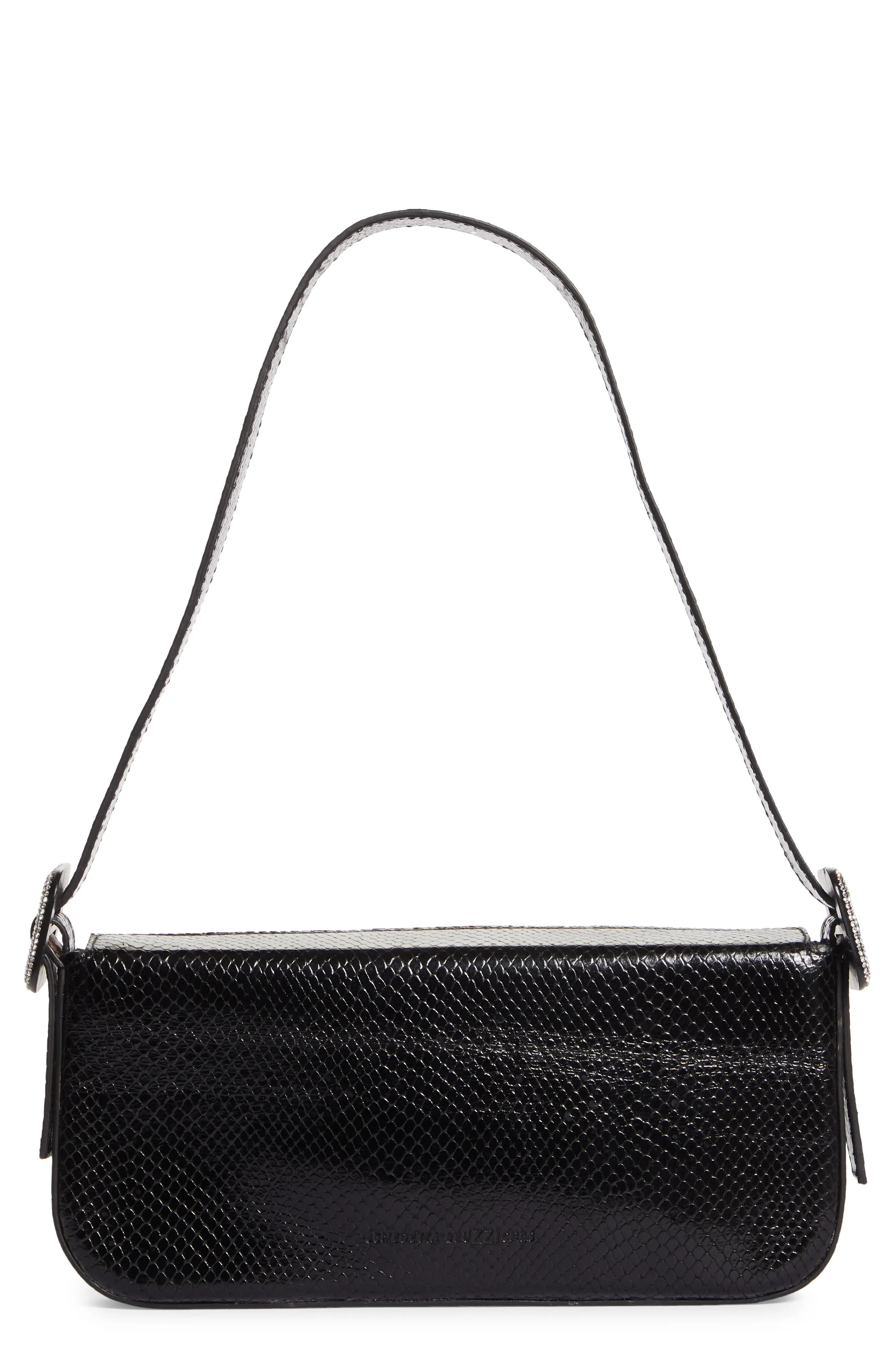 Benedetta Bruzziches Fujiko Snake Embossed Leather Shoulder Bag in Black Lizard at Nordstrom | Nordstrom