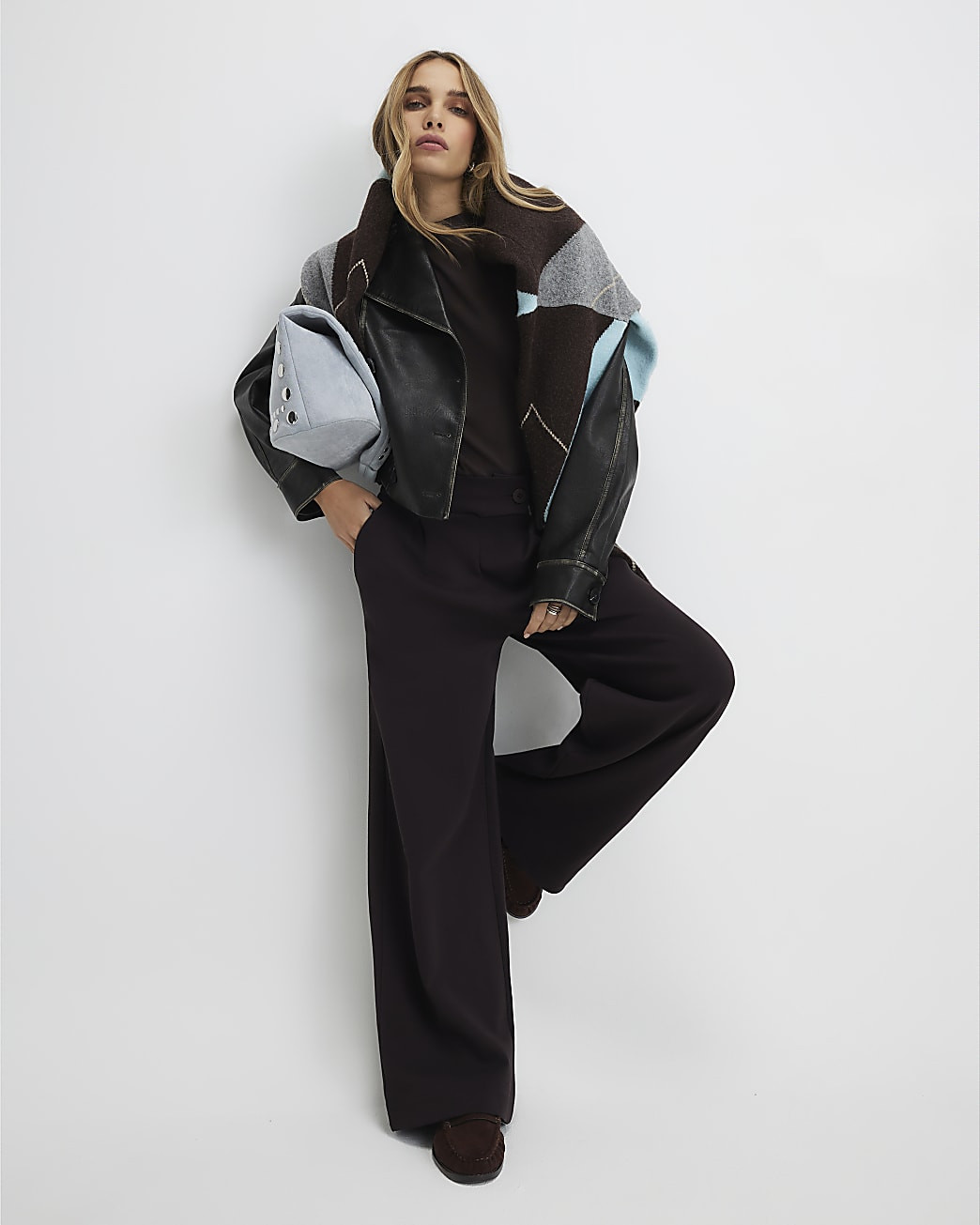 Brown Tailored Wide Leg Trousers | River Island UK & IE