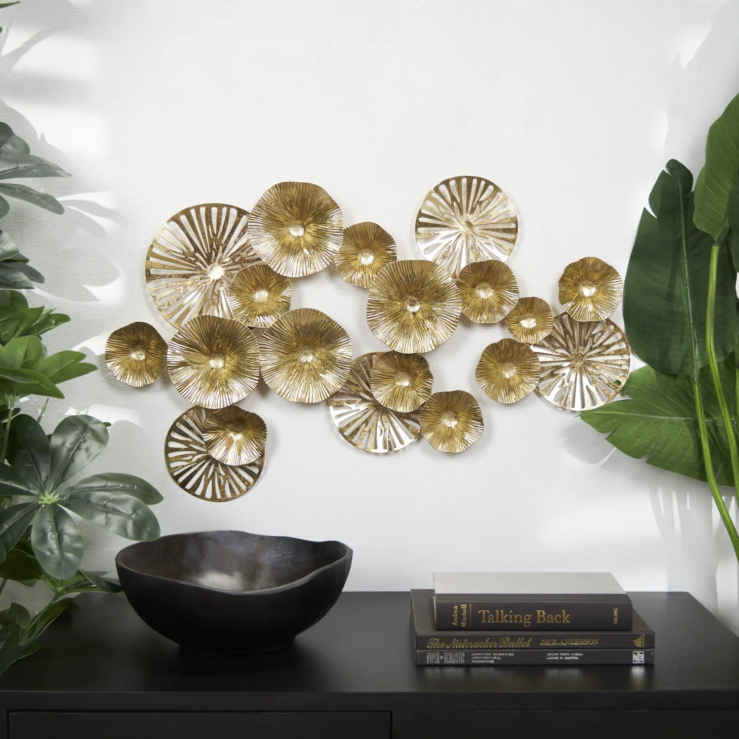 Mercer41 Metal Textured Overlapping Disk Floral Gold Wall Decor with Cutouts & Reviews | Wayfair | Wayfair North America