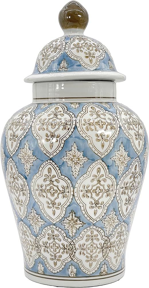 Galt International Light Blue & Brown Hand Painted Mosaic Ceramic Ginger Jar 18" with Lid Porcela... | Amazon (US)