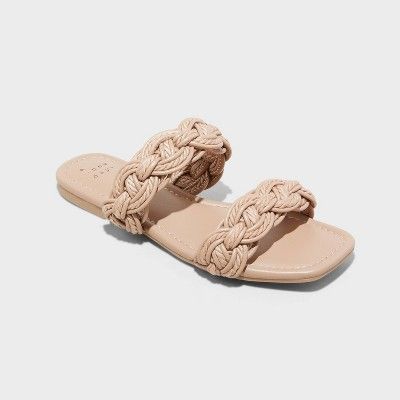 Women's Sarafina Woven Two-Band Slide Sandals with Memory Foam Insole - A New Day™ Tan 8.5 | Target