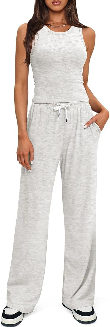Darong Women's 2 Piece Outfits Lounge Sets Sleeveless Tank Tops and Wide Leg Pants Sets Tracksuit... | Amazon (US)