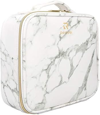 Relavel Marble Makeup Bag Makeup Organizer Bag Travel Train Case Portable Cosmetic Artist Storage... | Amazon (US)