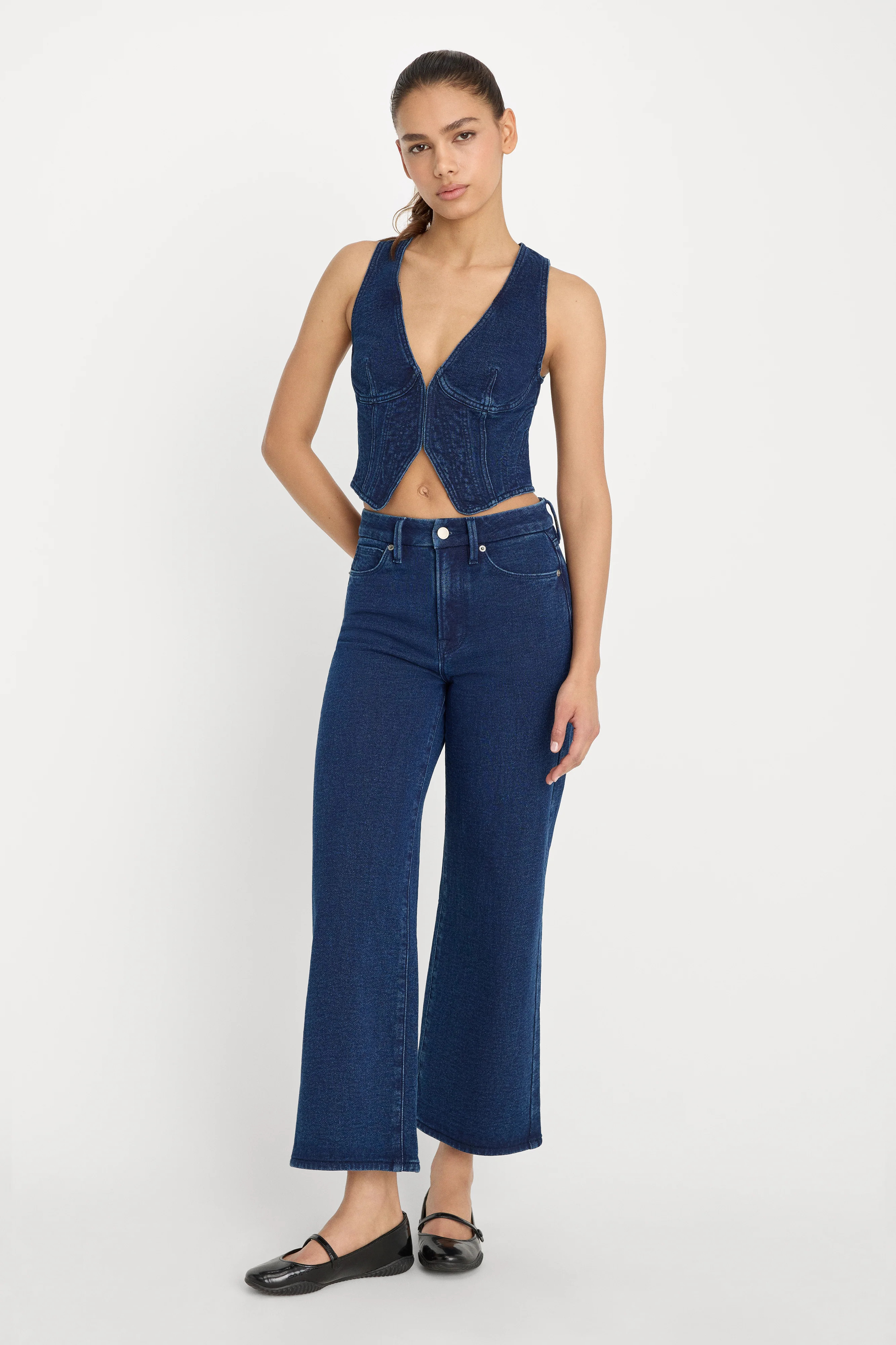 JEANIUS CROP PALAZZO | INDIGO377 - GOOD AMERICAN | Good American