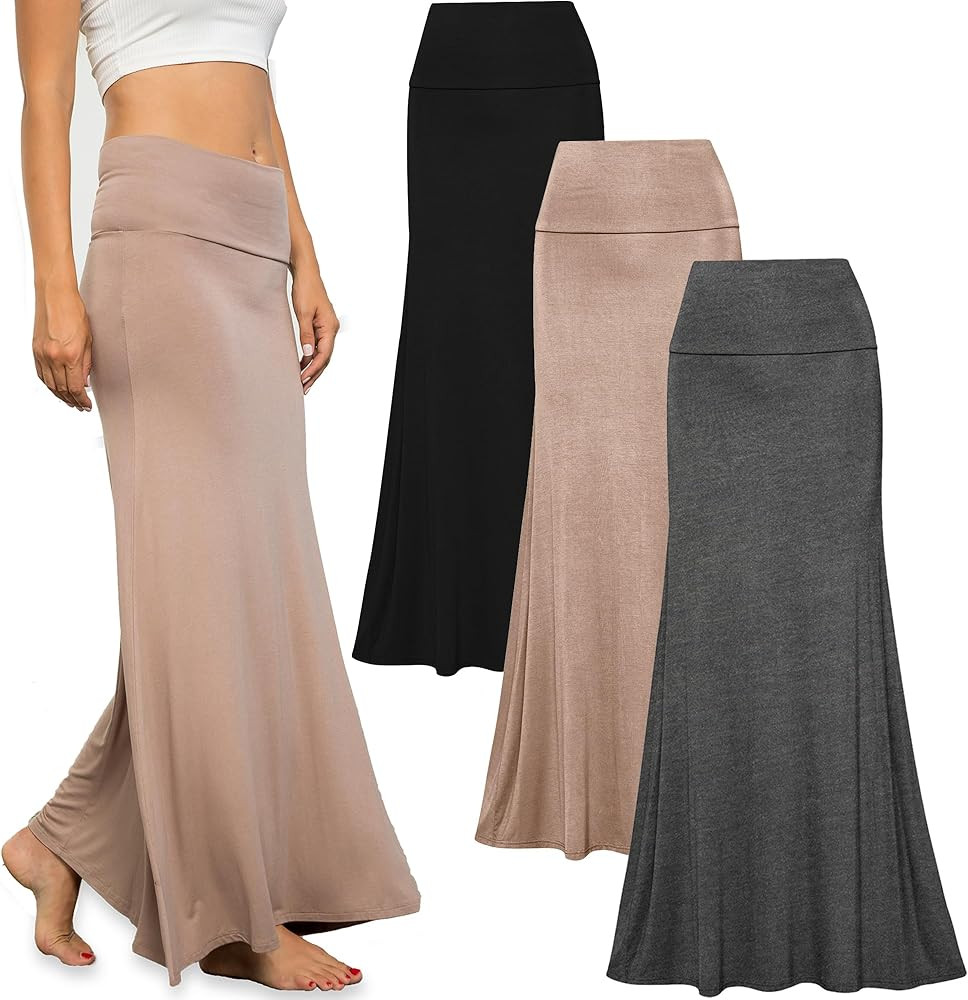Free to Live 3 Pack Long Skirts for Women Fall Stretchy Flowy Maxi Skirt Dressy Casual for Work, ... | Amazon (US)