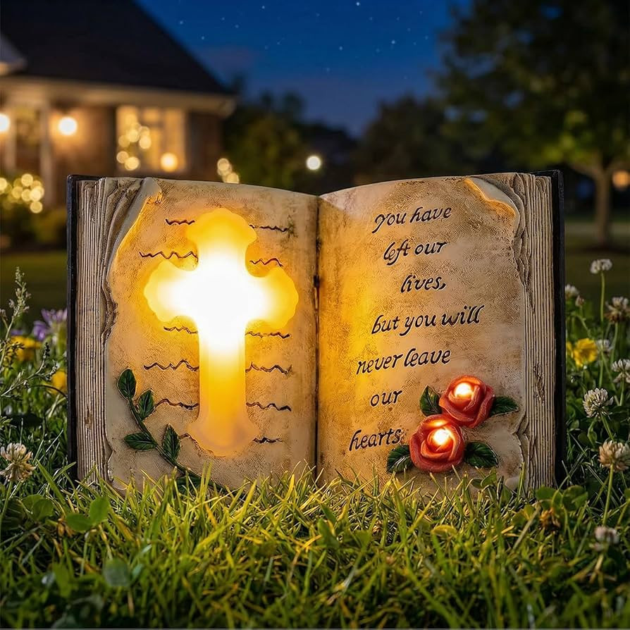 Candieslife Outdoor Solar Memorial Cross Stakes Lights, Waterproof Book Statue Grave Decorations ... | Amazon (US)