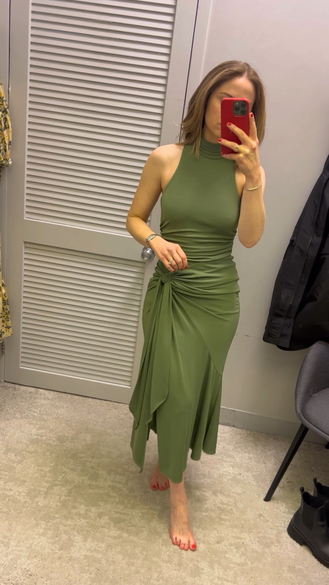 Rori Sleeveless Side-Tie Turtleneck Midi Dress