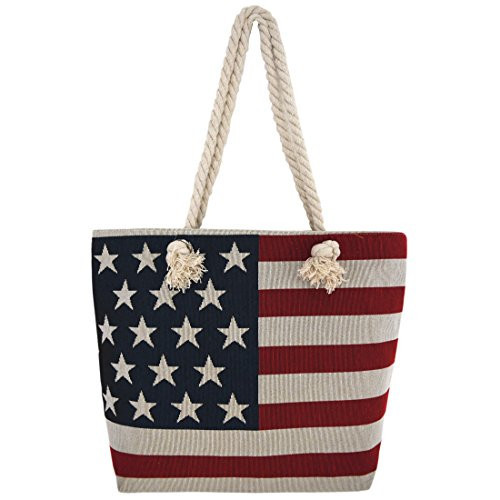 WESTERN ORIGIN American Flag Embroidered Tote Bag Stars and Stripes Beach Bag Rope Handles Shoulder Bag Women Purse | Amazon (US)