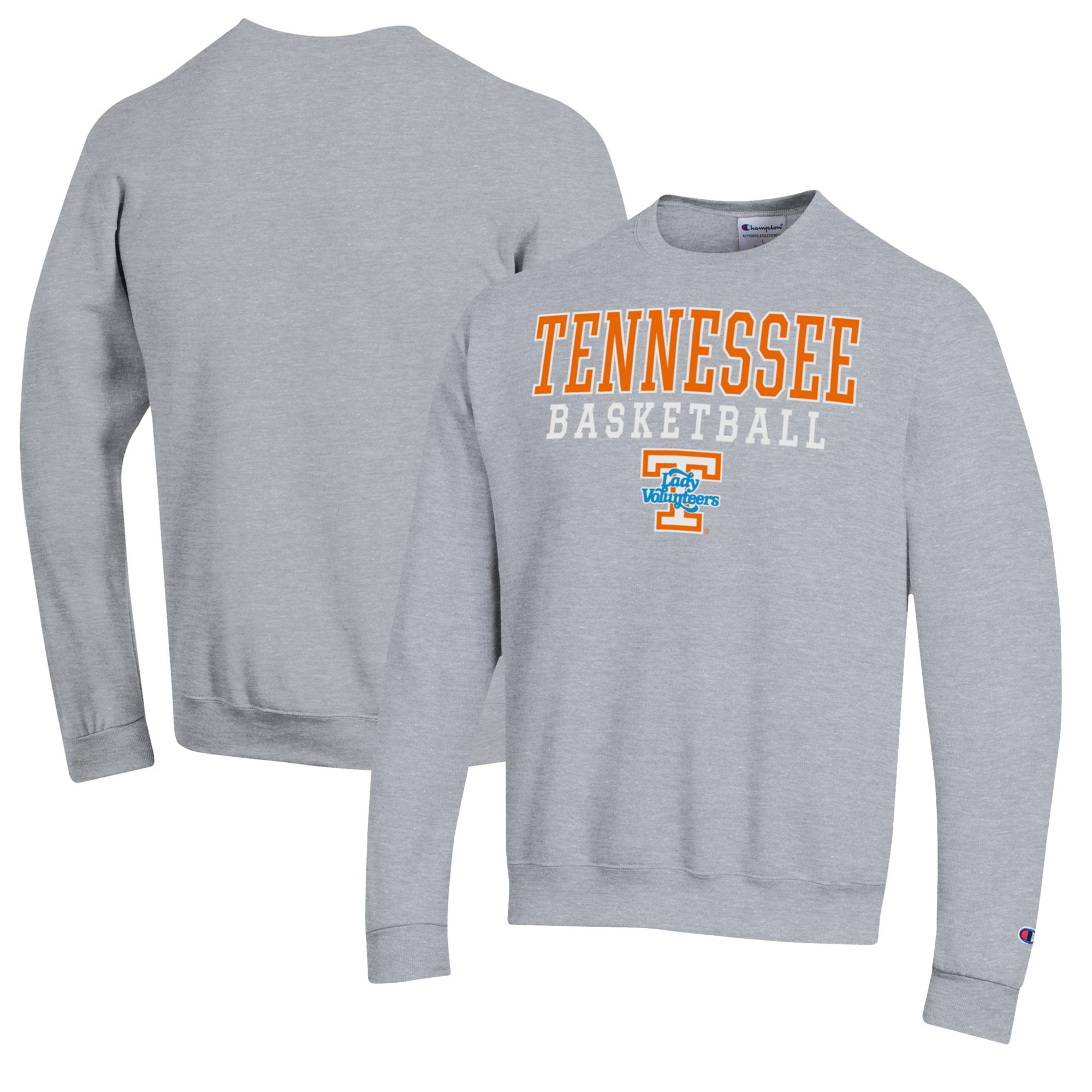 Men's Champion Heather Gray Tennessee Volunteers Lady Vols Basketball Stack Pullover Crewneck Sweatshirt | Fanatics