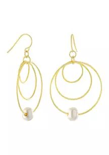 Yellow Gold Fine Silver Plated Freshwater Pearl 3-Circle Drop Earrings | Belk