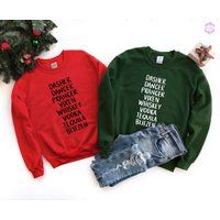 Funny Christmas Sweatshirts, Dasher Dancer Prancer Vixen Whiskey Vodka Tequila Blitzen Sweatshirts,  | Etsy (US)