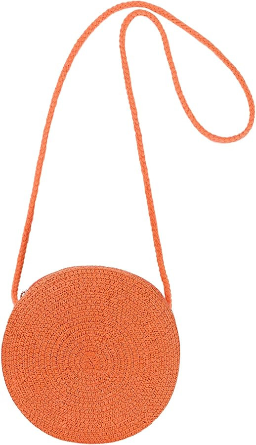 Womens Small Round Straw Crossbody Bag Beach Shoulder Bag Handbag Purse for Summer | Amazon (US)