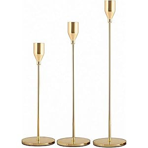 SUJUN Gold Candle Holders Set of 3 for Taper Candles, Decorative Candlestick Holder for Wedding, ... | Amazon (US)