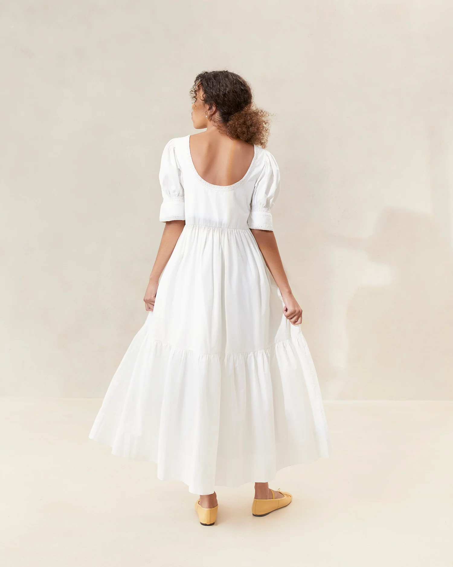 Gillian Milk Puff-Sleeve Tiered Dress | Loeffler Randall