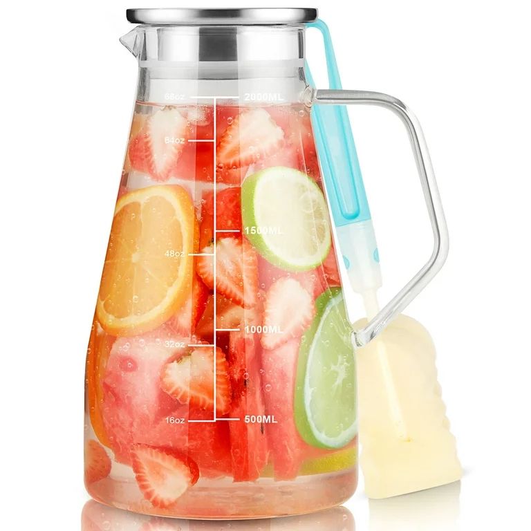 SUSTEAS Glass Pitcher, 68oz Water Pitcher with Lid and Handle, Iced Tea Pitcher for Home, Clear -... | Walmart (US)
