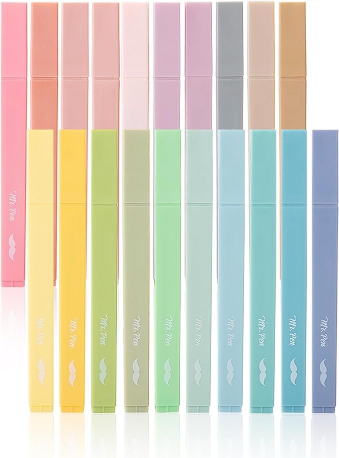 Mr. Pen- Aesthetic Highlighters, 20 pcs, Chisel Tip, Pastel Colors, No Bleed Bible Highlighter Pa... | Amazon (US)