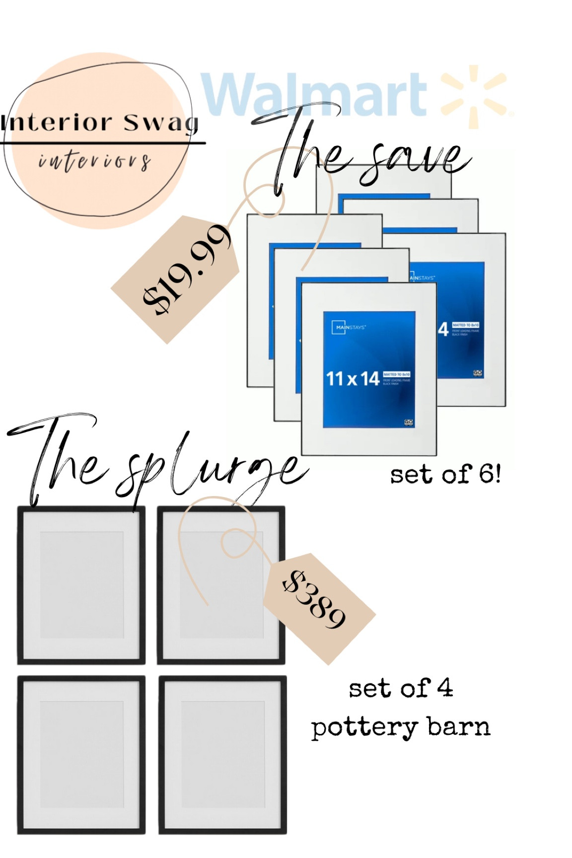 Frame set deal! Walmart set of 6 for under $20 or pottery barn set of 4 for $389
Gallery wall frames


#LTKsalealert #LTKfindsunder50 #LTKhome