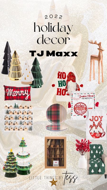 Holiday and Christmas decor from TJ Maxx - such great deals! Love the Santa sacks, advent calendar, and little trees! 