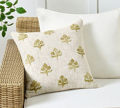 Bouquet Embroidered Outdoor Pillow | Pottery Barn (US)