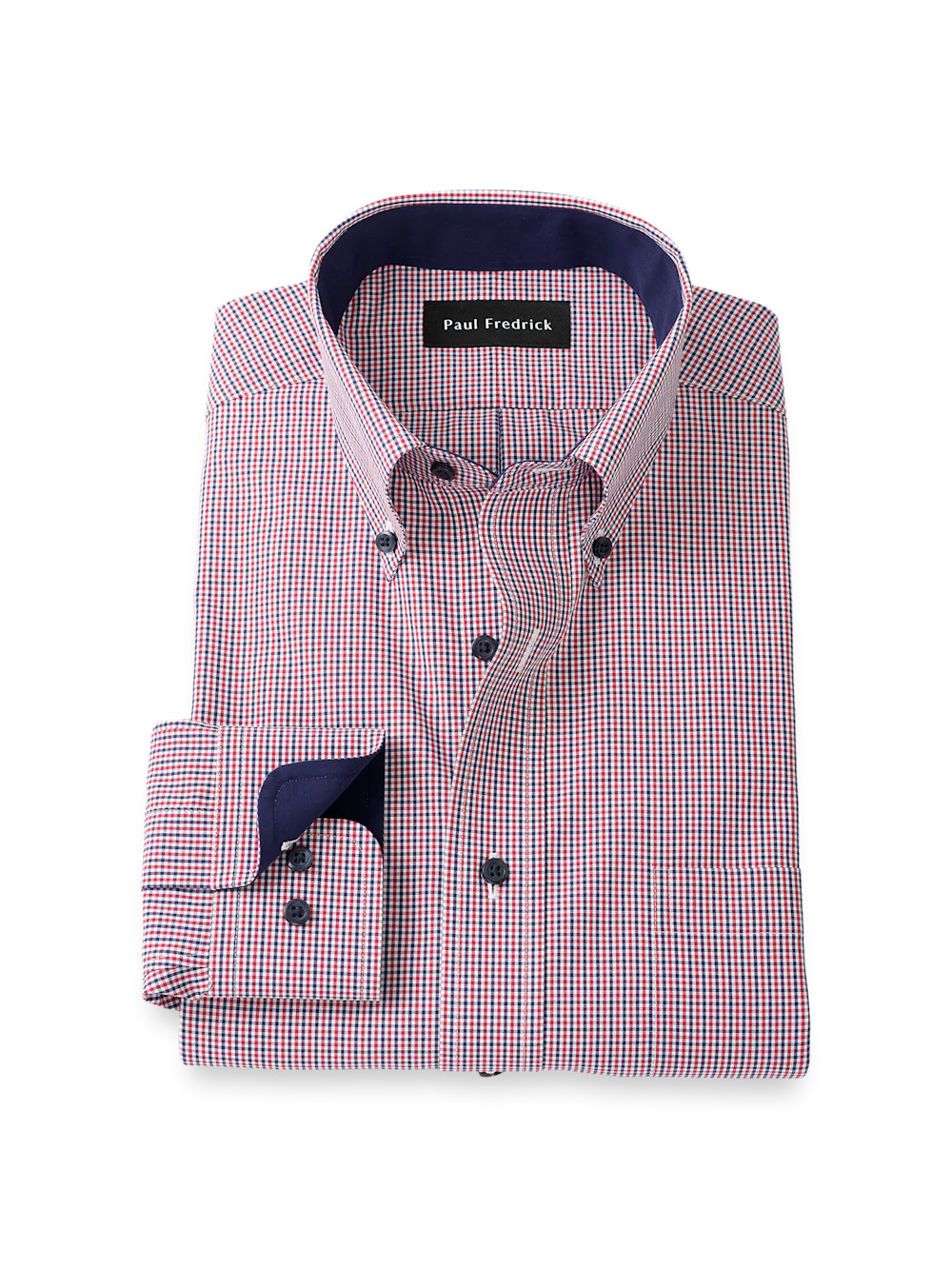 Non-Iron Cotton Check Dress Shirt With Contrast Trim - Red | Paul Fredrick MenStyle