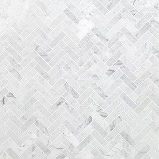 White Carrara Herringbone 12 in. x 12 in. 10mm Polished Marble Stone Mosaic Wall Tile (1 sq. ft.) | The Home Depot