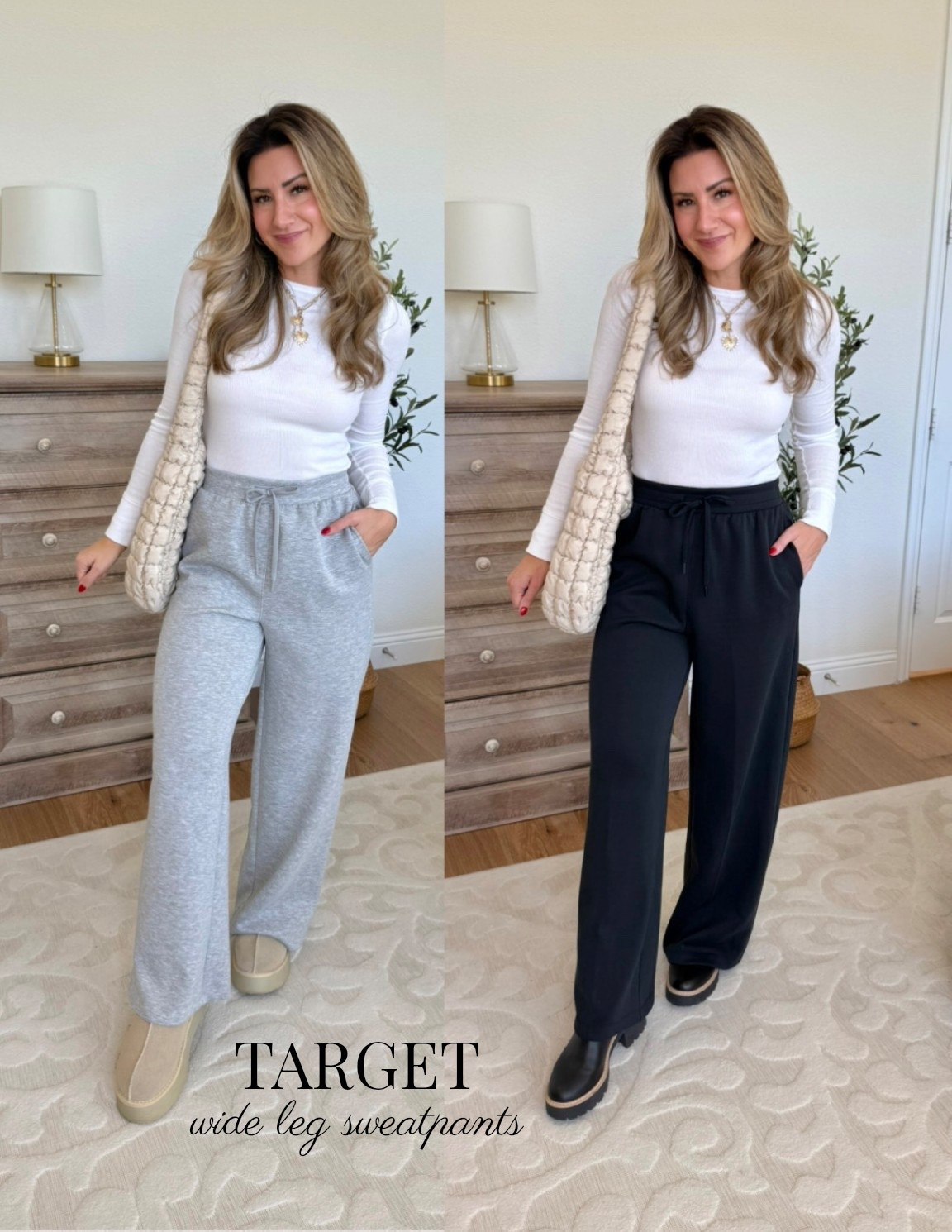 the most comfortable, buttery soft wide leg sweatpants from target! 🎯 double-knit, stretchy fabric with a slimming drawstring high waist!  comes in a cream color too 🫶🏼 wearing small (5’4, 137lbs)

#targetpants #targetactive #targetsweatpants #widelegsweatpants #comfysweatpants #everydaystyle #casualstyle #targetstyle #targetfashion #widelegpants #comfypants #casualoutfit #winterstyle #winteroutfit #comfyoutfit #loungewear #loungepants #momoutfit #targetbasics #targetfinds 

#LTKootd #LTKFindsUnder50 #LTKGiftGuide