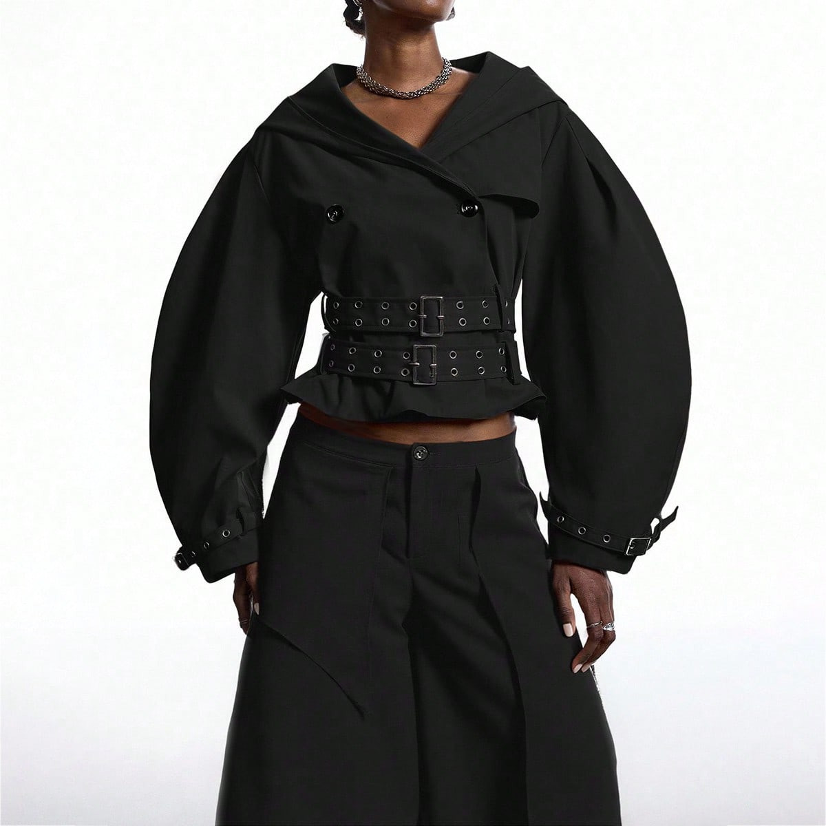 LYSMO 2025 New Minimalist Autumn Women's Black Fashion Exaggerated Design Oversized Hood Long Sleeve Jacket Bomber Jacket Halloween Costume, Business Casual Outfit, Back To School, Y2K Style, Street Goth Cape,Cozy Fall And Winter Clothes For Women | SHEIN