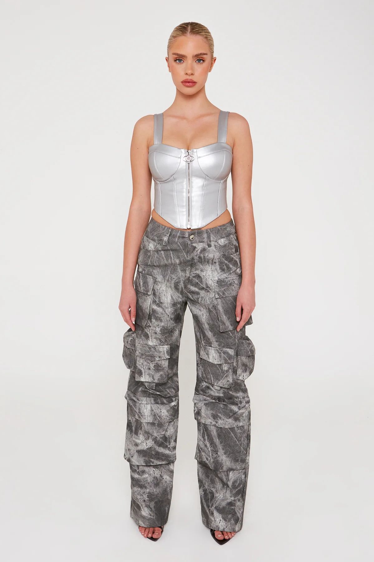 Charcoal Acid Wash Oversized Vegan Leather Trouser | Luxe to Kill