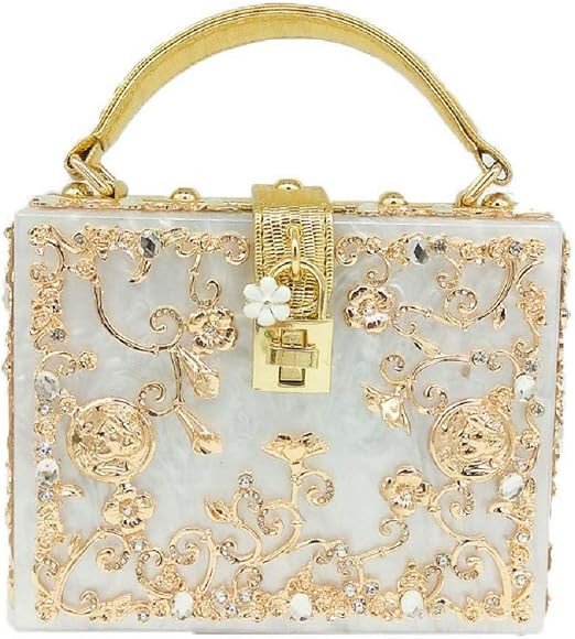 Acrylic & Flower Designer Shoulder Bags for Women Crossbody Bag Rhinestones Top-Handle Box Tote H... | Amazon (US)