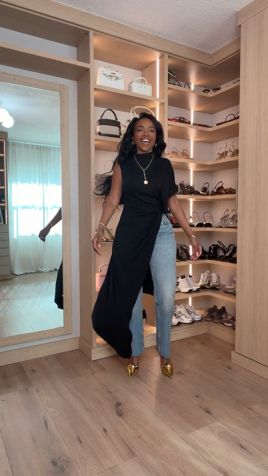 Scroll to shop!! This layered outfit featuring a dramatic black draped tunic styled over light-wash straight-leg denim is perfect for date night, dinner with friends, events, or elevated everyday outfits.

#LTKPetite #LTKgrwm #LTKootd

#LTKootd #LTKdayinmylife #LTKgrwm