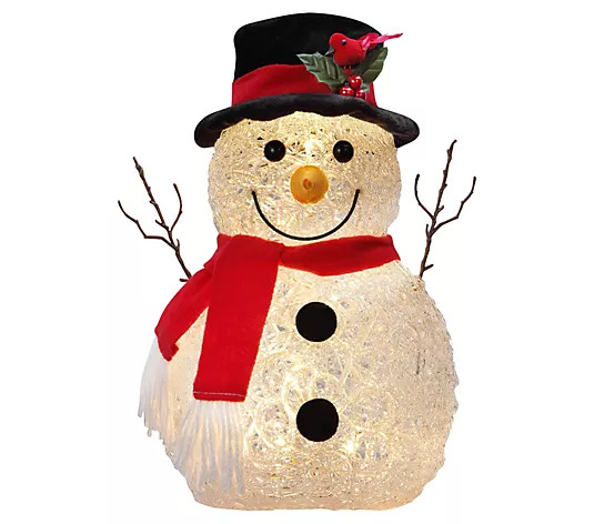 Haute Decor 13" Spun Acrylic Snowman with LED Battery Operated | QVC