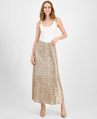 Women's Sequin Flared Maxi Skirt | Macy's