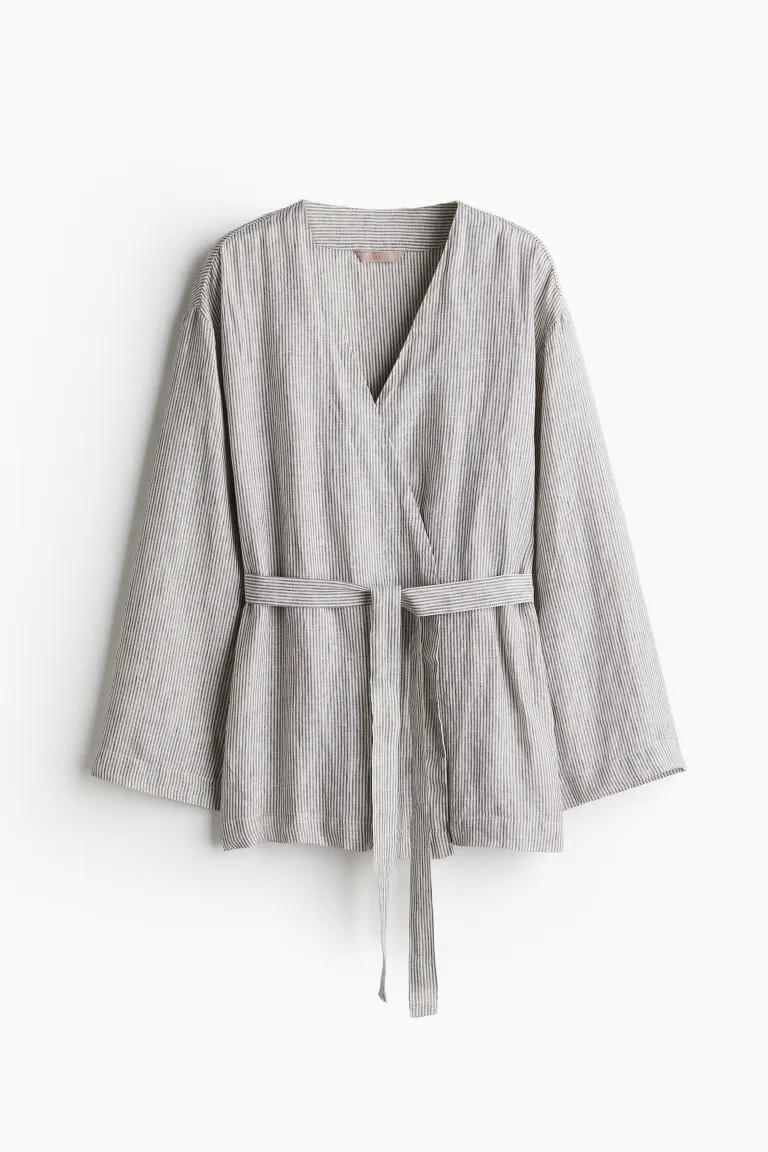 Linen wrap top - Beige/Striped - Ladies | H&M GB | H&M (UK, MY, IN, SG, PH, TW, HK)