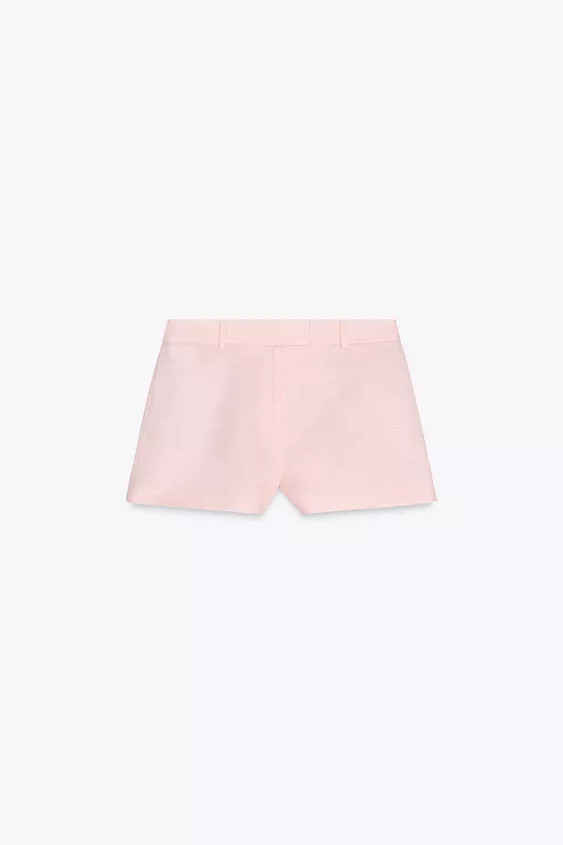 MID-RISE LINEN BLEND BERMUDA SHORTS Pink Oyster-white | Zara US