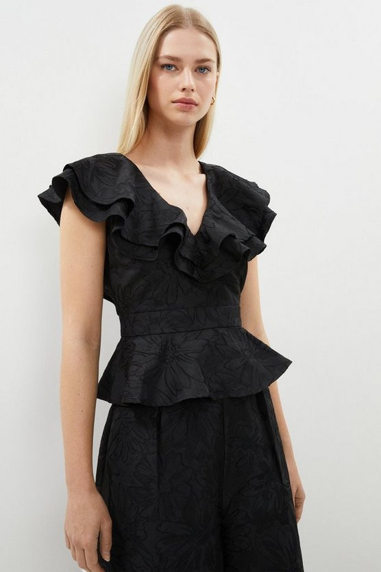 Ruffle Detail Jacquard Top | Coast UK & IE