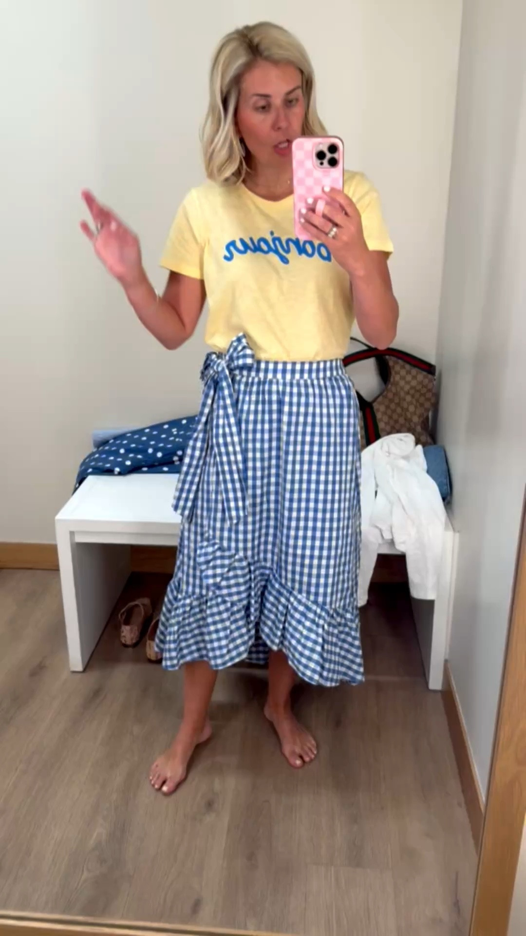 This wrap skirt is such a yes!! We are styling this all the ways yall. How cute would this be with a crisp, white blouse & a heel? I’m wearing a small in the tee and skirt. ￼

#LTKSeasonal #LTKdayinmylife #LTKSaleAlert