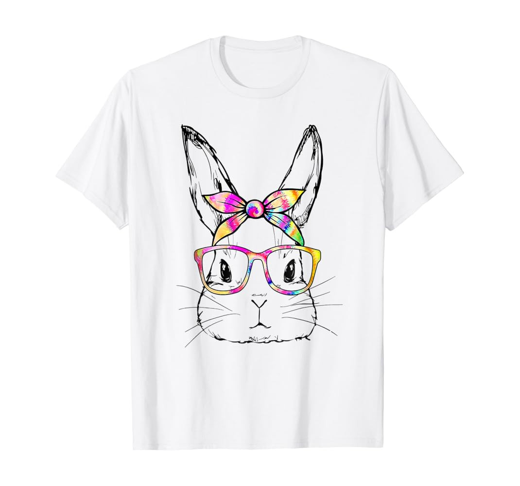 Cute Bunny Rabbit Face Tie Dye Glasses Girl Happy Easter Day T-Shirt | Amazon (US)