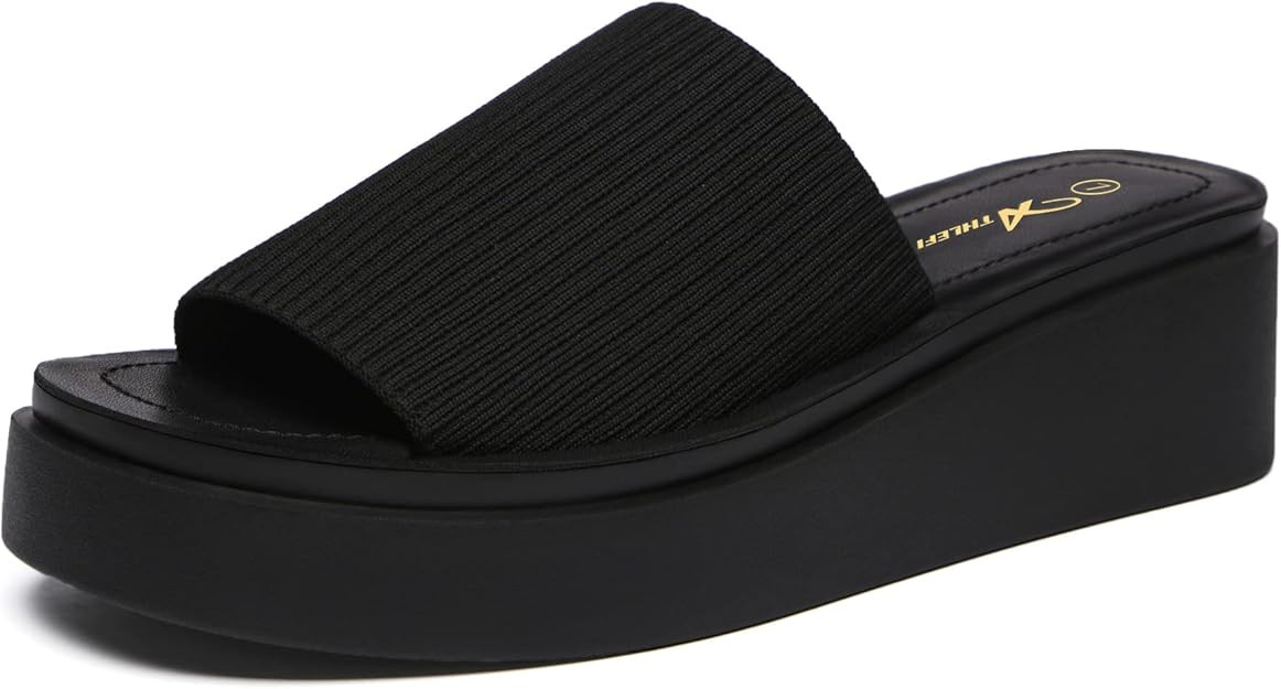 Athlefit Women's Slip On Platform Sandals Comfortable Open Toe Flatform Chunky Sandals | Amazon (US)