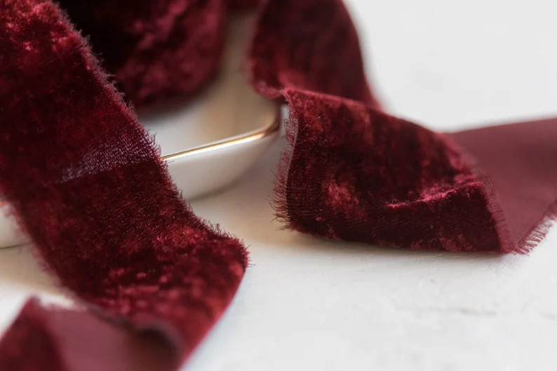 Rosewood Silk Velvet Ribbon Bridal Bouquet Lay Flats | Etsy | Etsy (US)